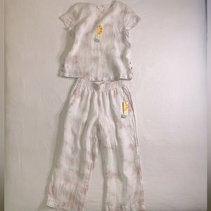 C&C California Linen Wide-leg Cropped Pants and Shirt Set Tie-dye Size S